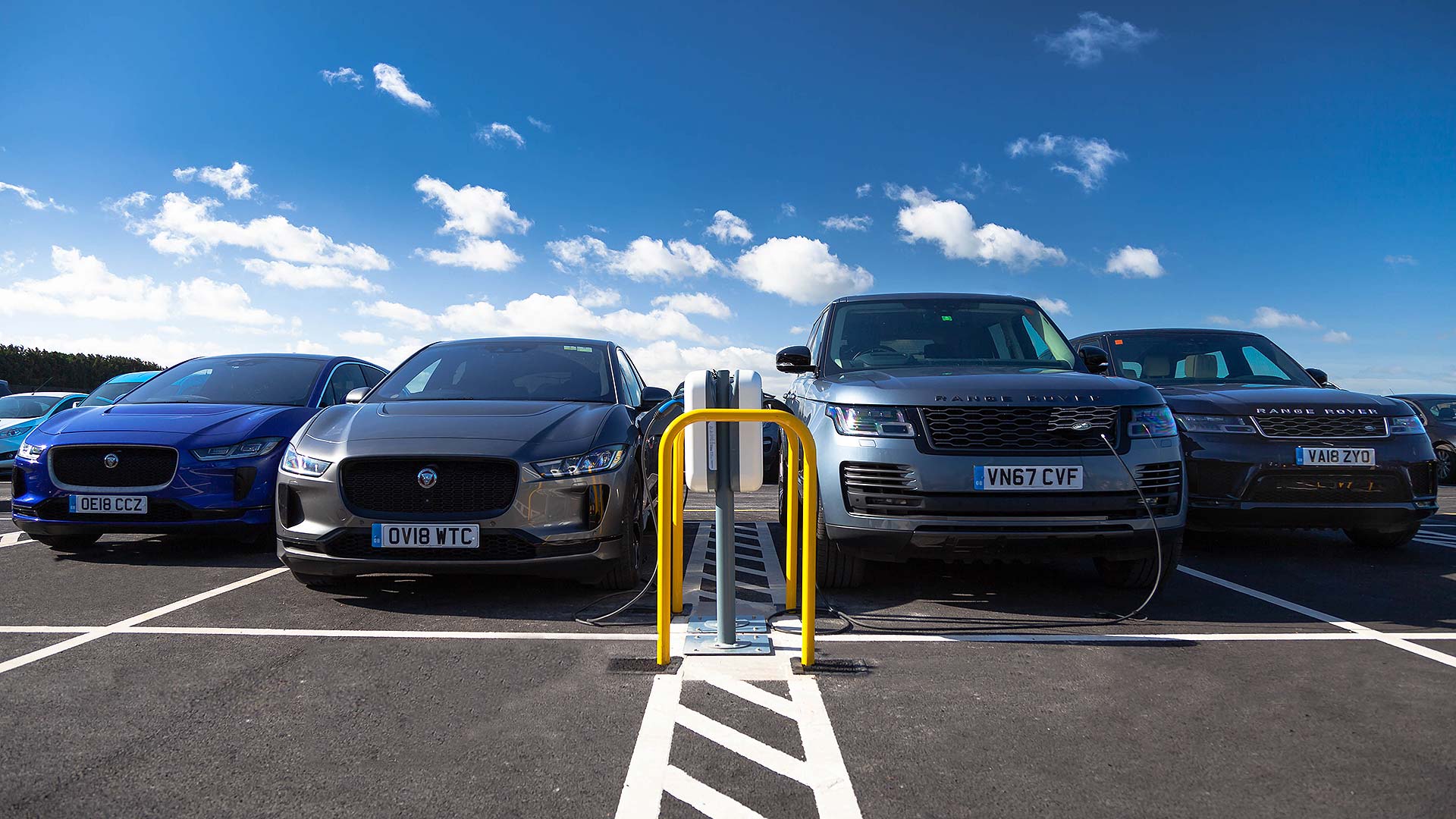 Jaguar I-Pace and Range Rover Sport charging at Gaydon