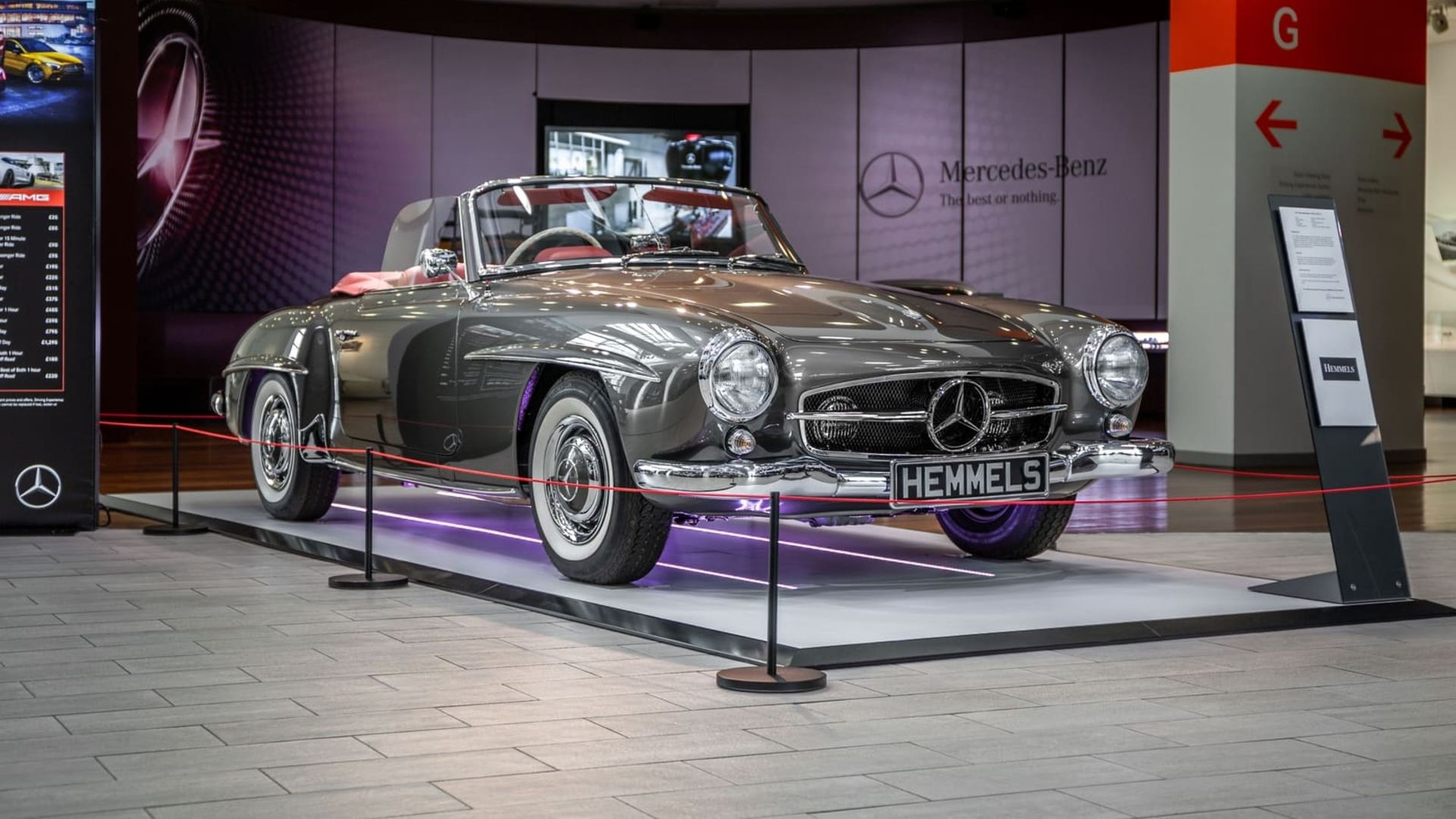 Classic Mercedes SL on display at Mercedes-Benz World
