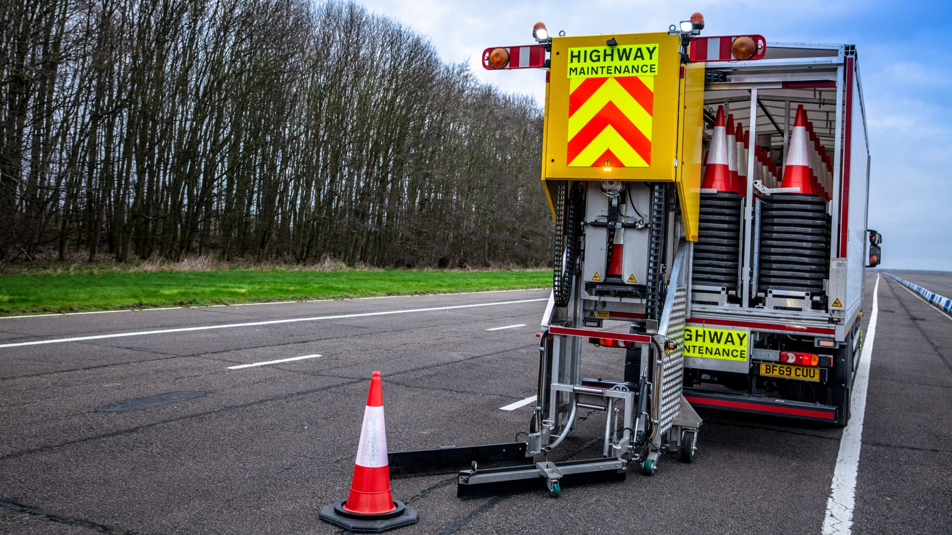 Highways England cone-laying machine