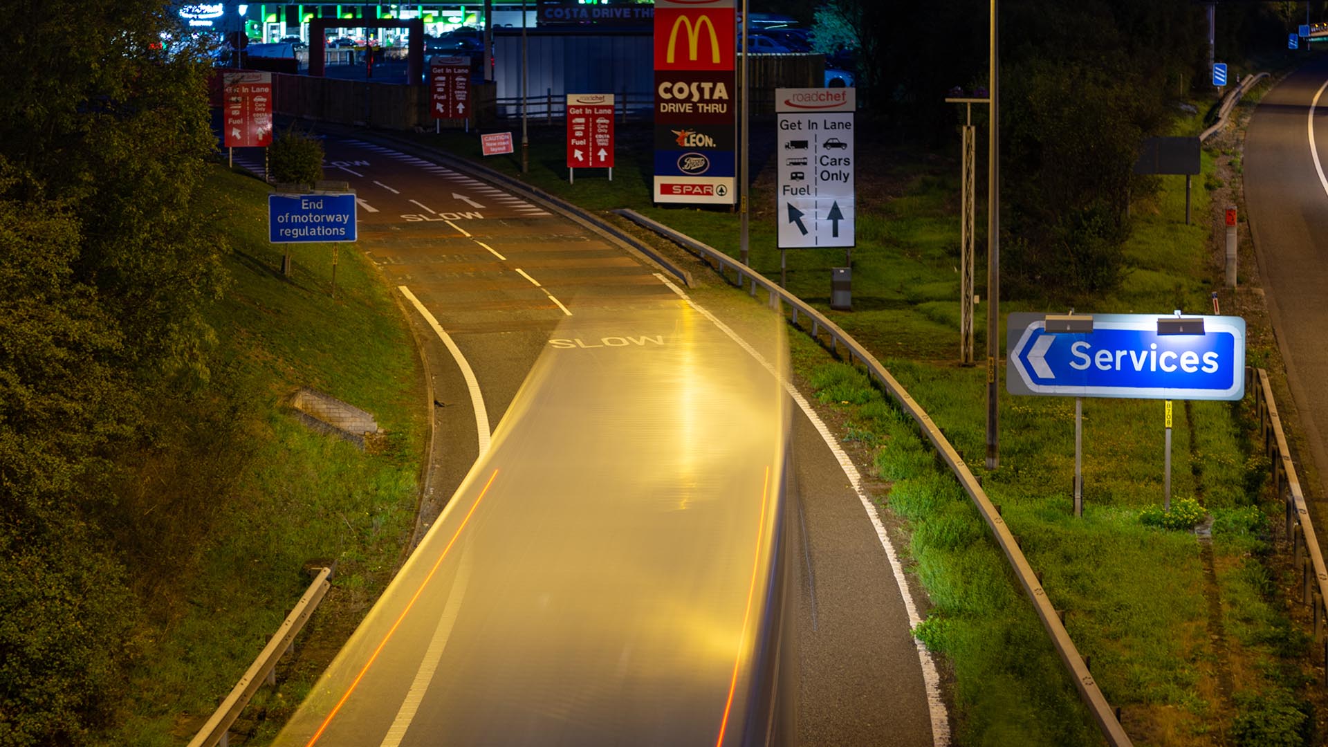 Motorway service area at night