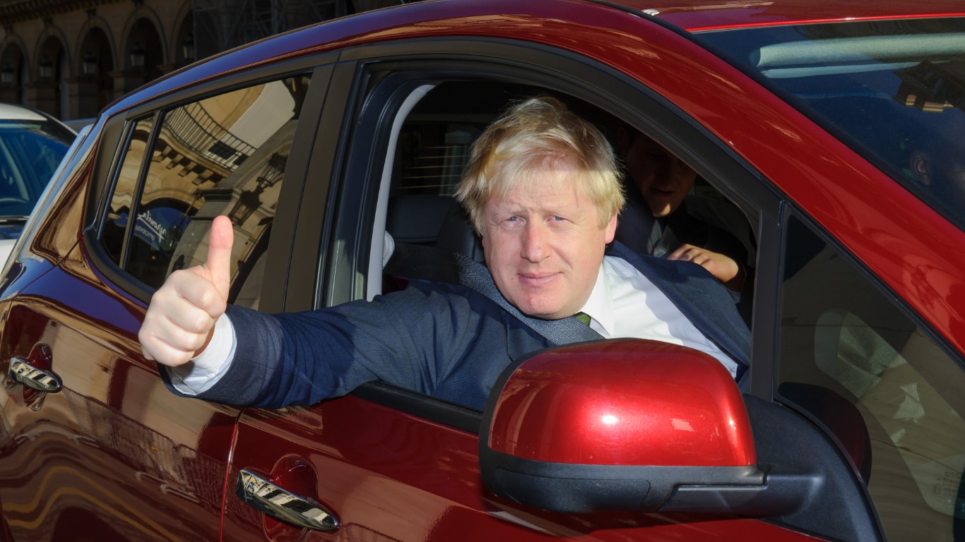 Boris Johnson in a Nissan Leaf