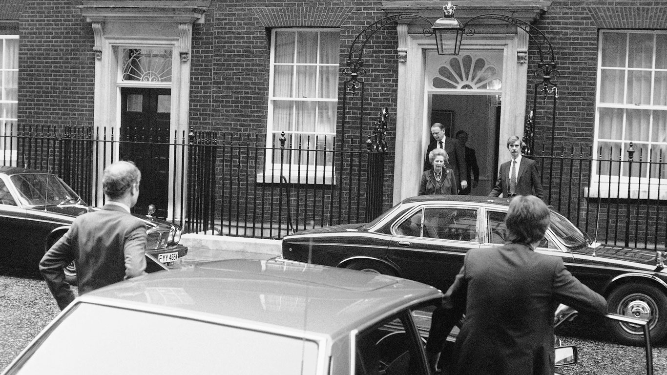 Baroness Margaret Thatcher in a Jaguar or Daimler