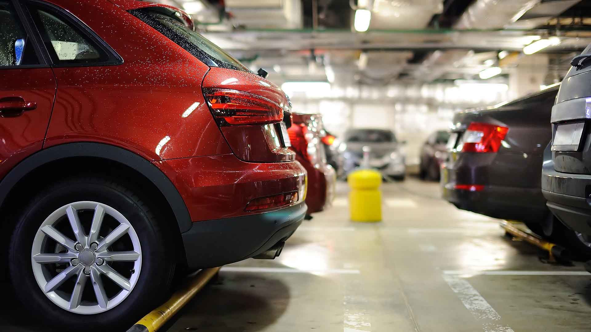 SUVs in an underground car park