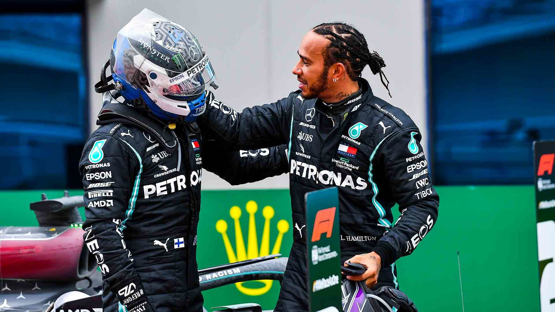 Lewis Hamilton with team-mate Valtterie Bottas