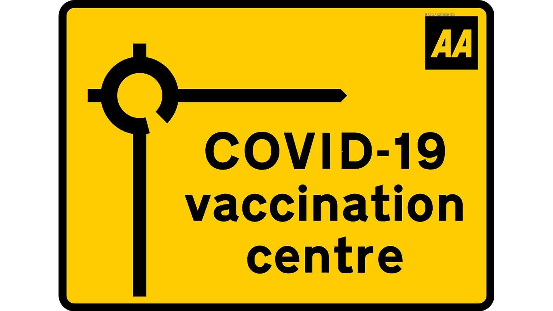 AA Covid-19 vaccination centre road sign