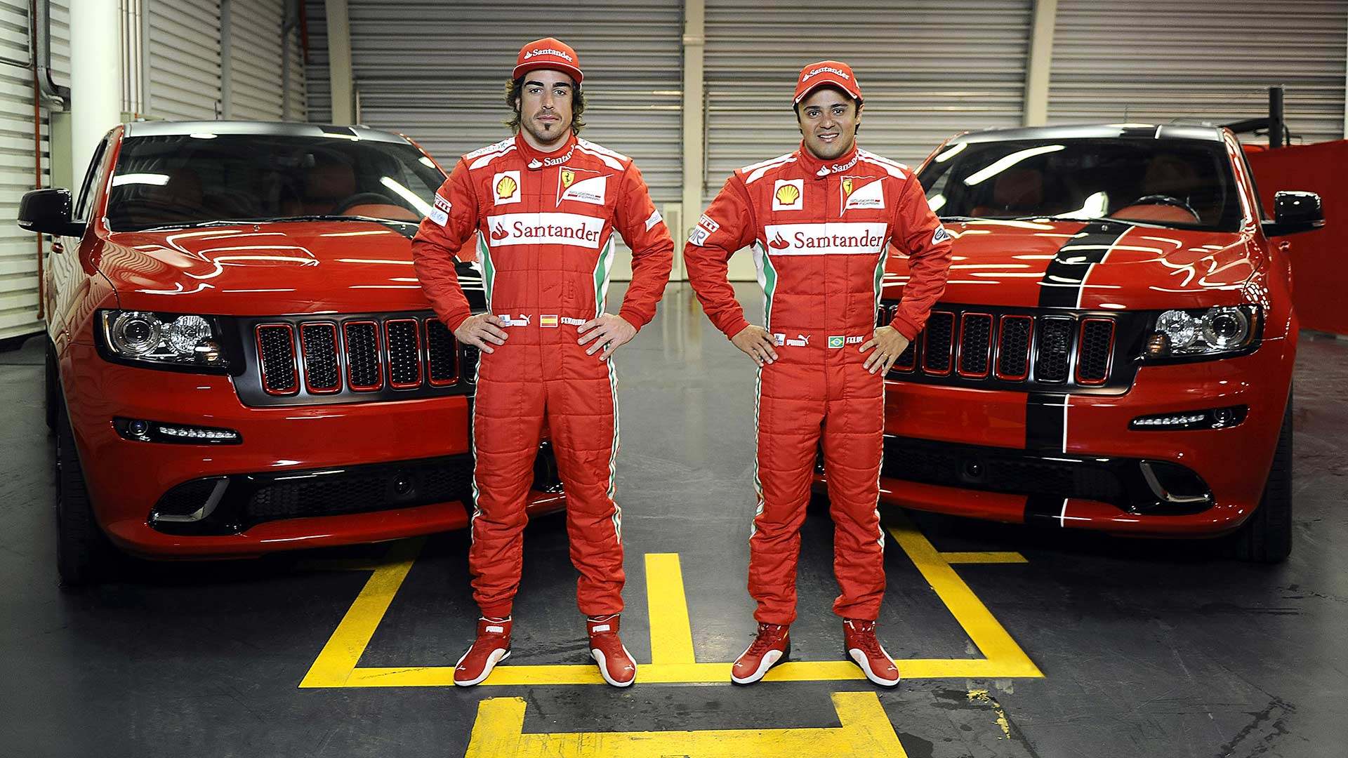 Alonso and Massa with custom Jeep Grand Cherokee SRT8s