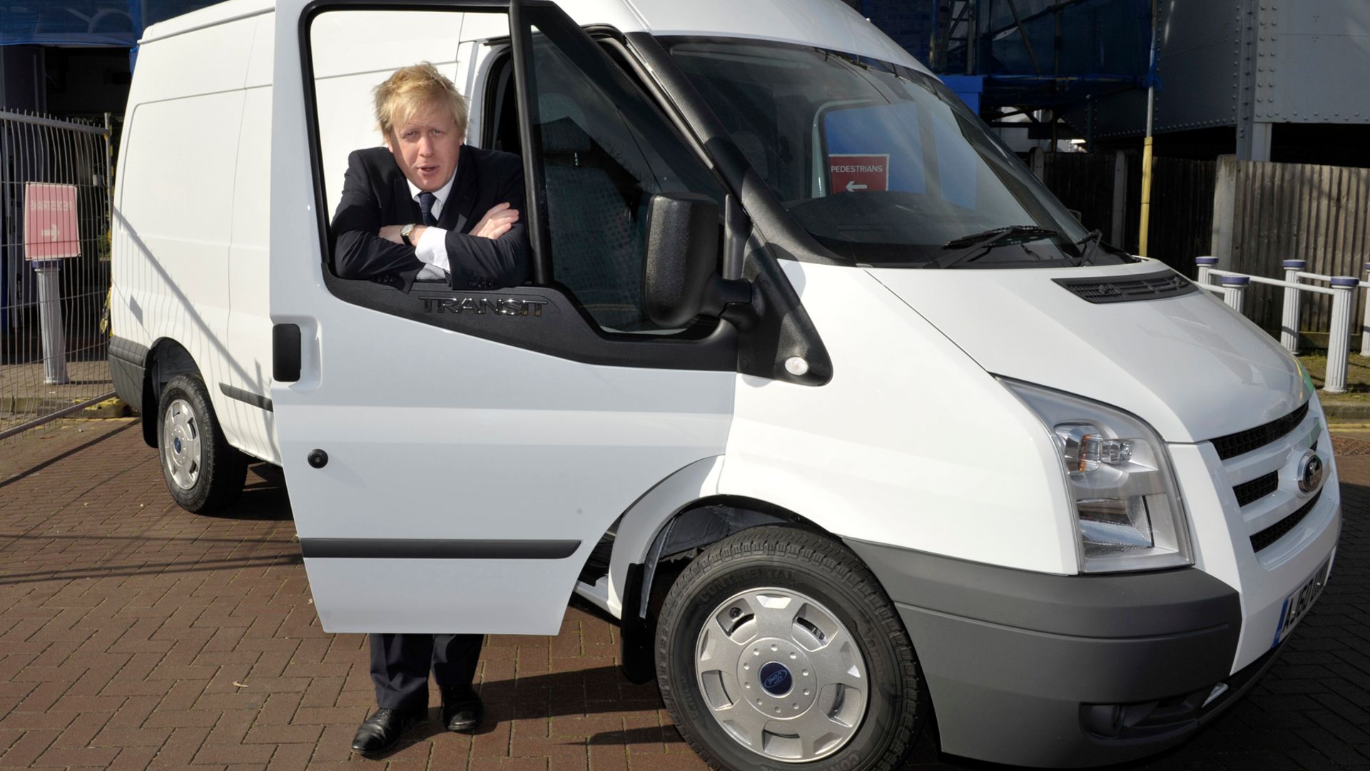 Boris Johnson in a Ford Transit