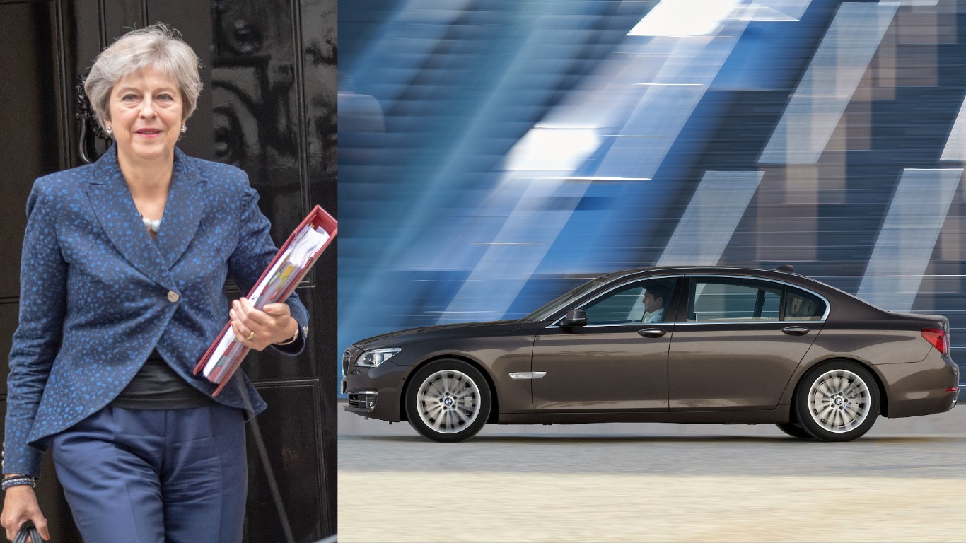 Theresa May in a BMW 7 Series