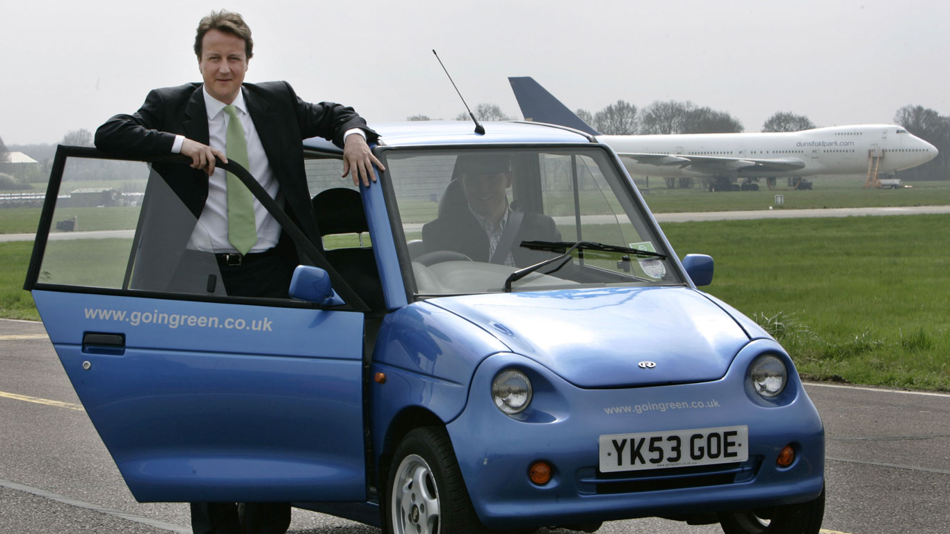 David Cameron in a G-Wiz