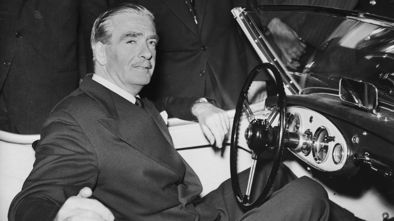 Sir Anthony Eden in a Austin-Healey 100