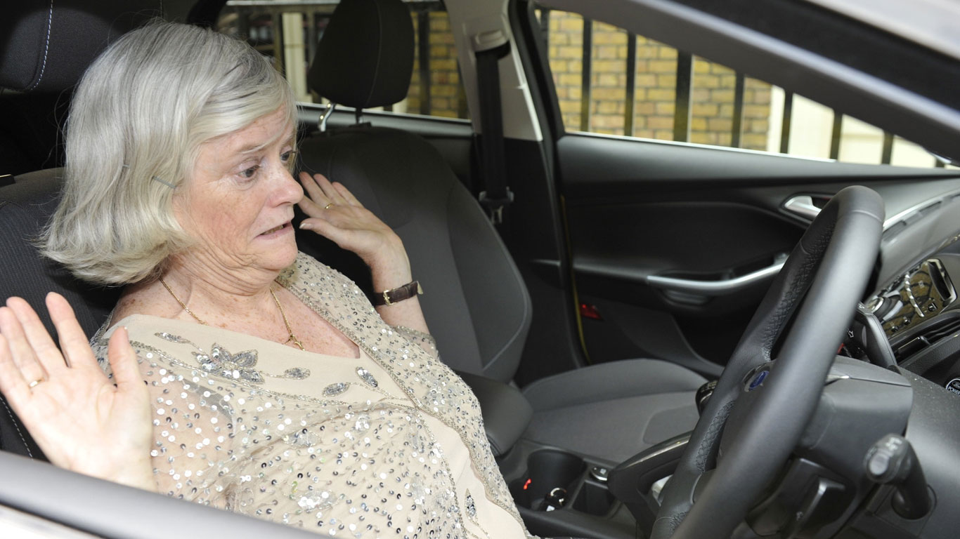 Ann Widdecombe in a Ford Focus