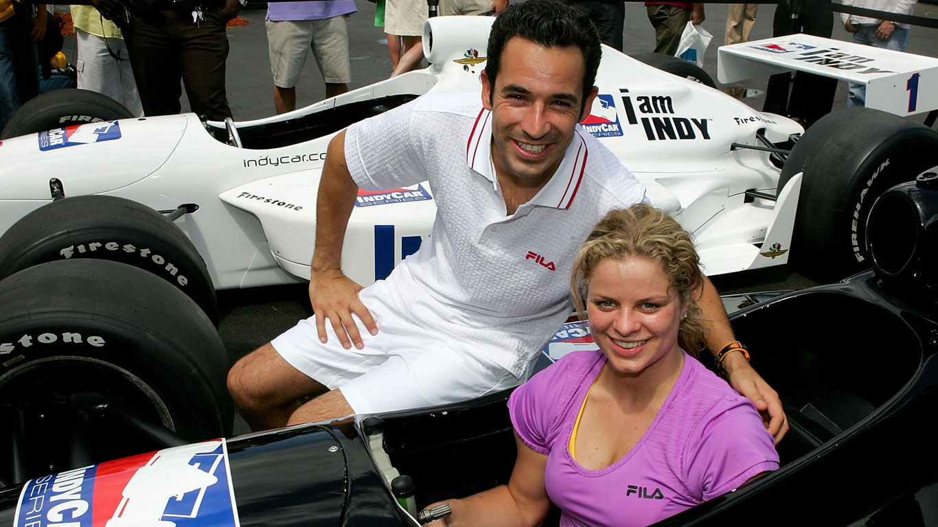 Kim Clijsters in a driving simulator