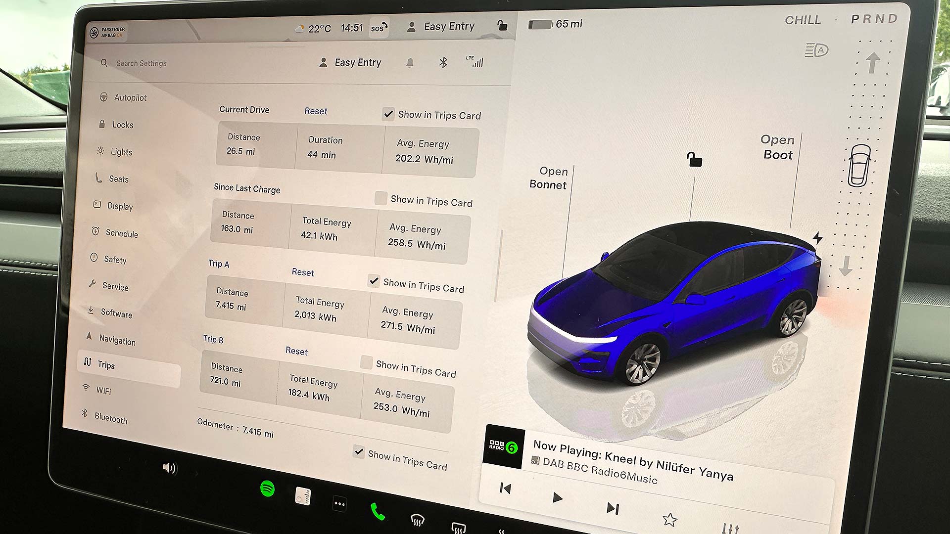 Tesla Model Y infotainment menus